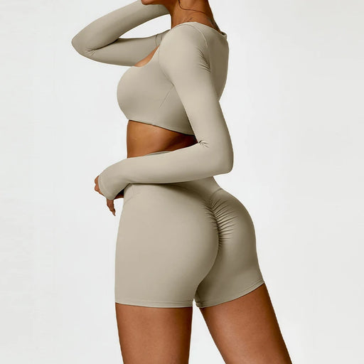 Completo fitness donna 2 pezzi hearuisavy – leggings push up vita alta e top maniche lunghe, traspirante quick dry - Campeda