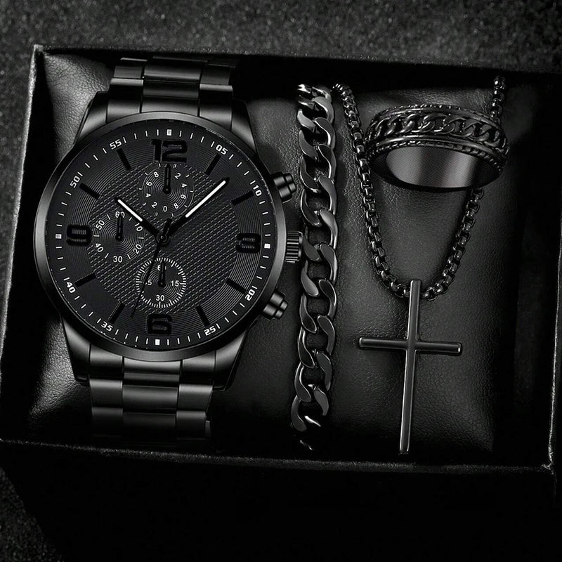Set Uomo 4 Pezzi con Orologio – Bracciale, Collana e Anello, Idea Regalo Perfetta - Campeda