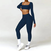 Completo fitness donna 2 pezzi hearuisavy – leggings push up vita alta e top maniche lunghe, traspirante quick dry - Campeda