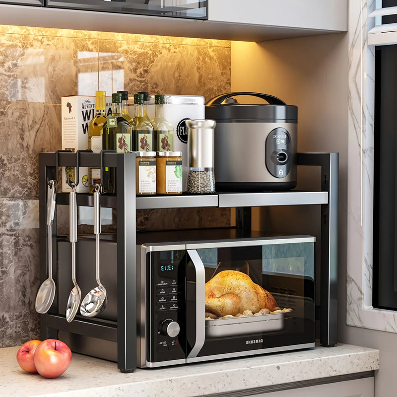 Ripiano Espandibile per Microonde con Ganci Regolabile per Cucina e Organizzazione Utensili