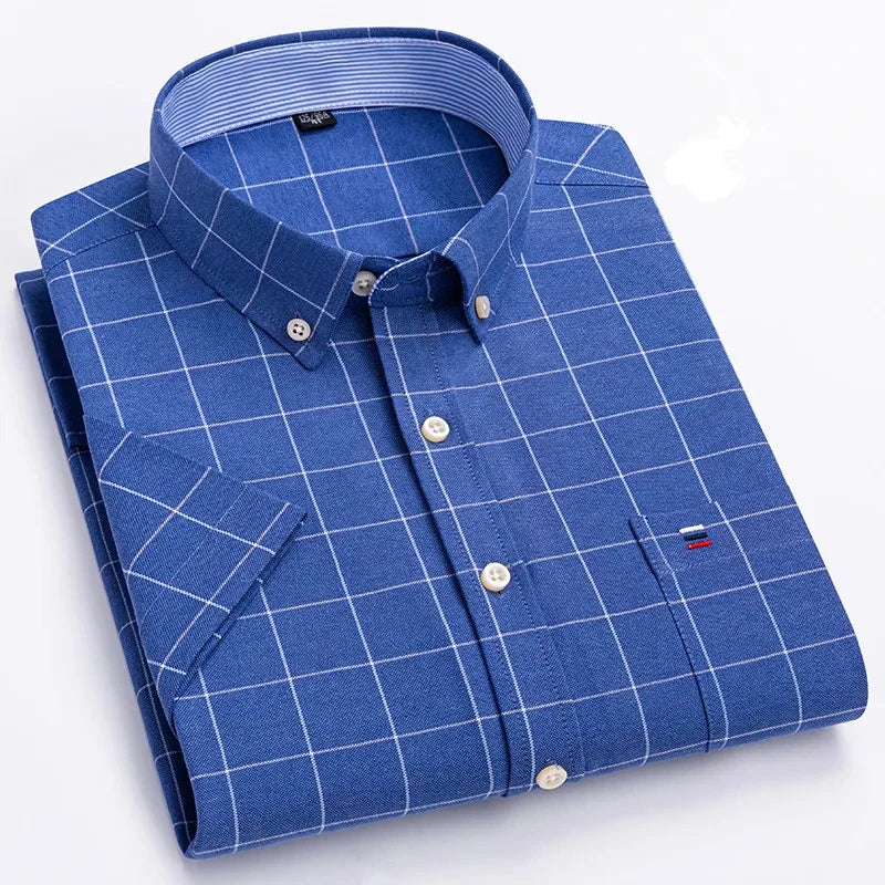 Camicia Oxford da uomo Bamboople – maniche corte, traspirante, casual business, plaid, estate e primavera - Campeda