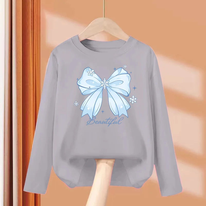 T-shirt con fiocco primaverile e autunnale per neonate Top in cotone a maniche - Bow-Grey 3 tonnellate - immagine 15