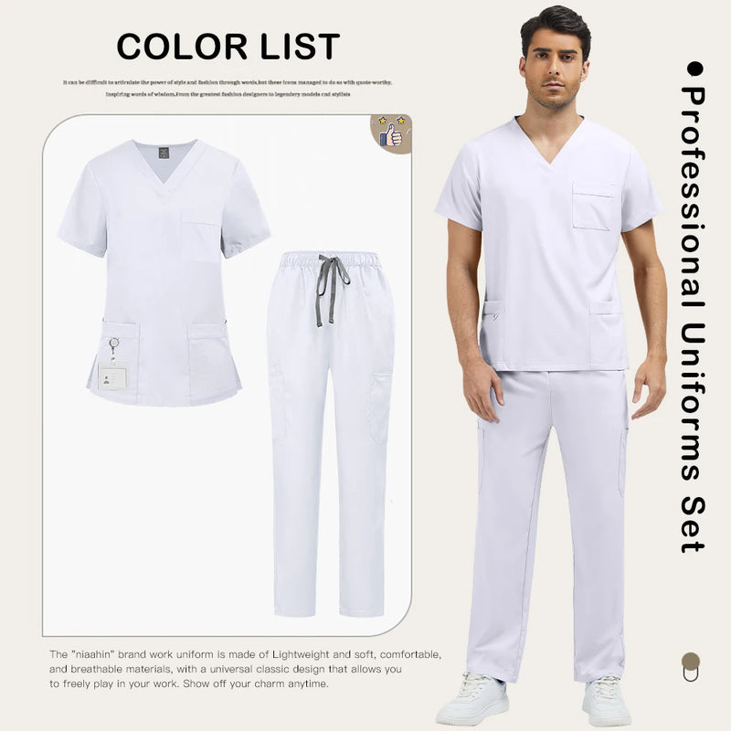 Abbigliamento da lavoro uomo Scrub clinici alla moda Set Uniformi mediche ospedaliere - White S - immagine 36