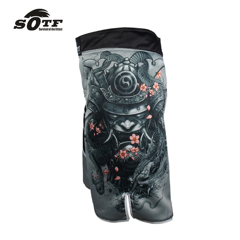 Pantaloncini da boxe fitness sportivi grigi samurai giapponese uomo MMA pretorian - immagine 4