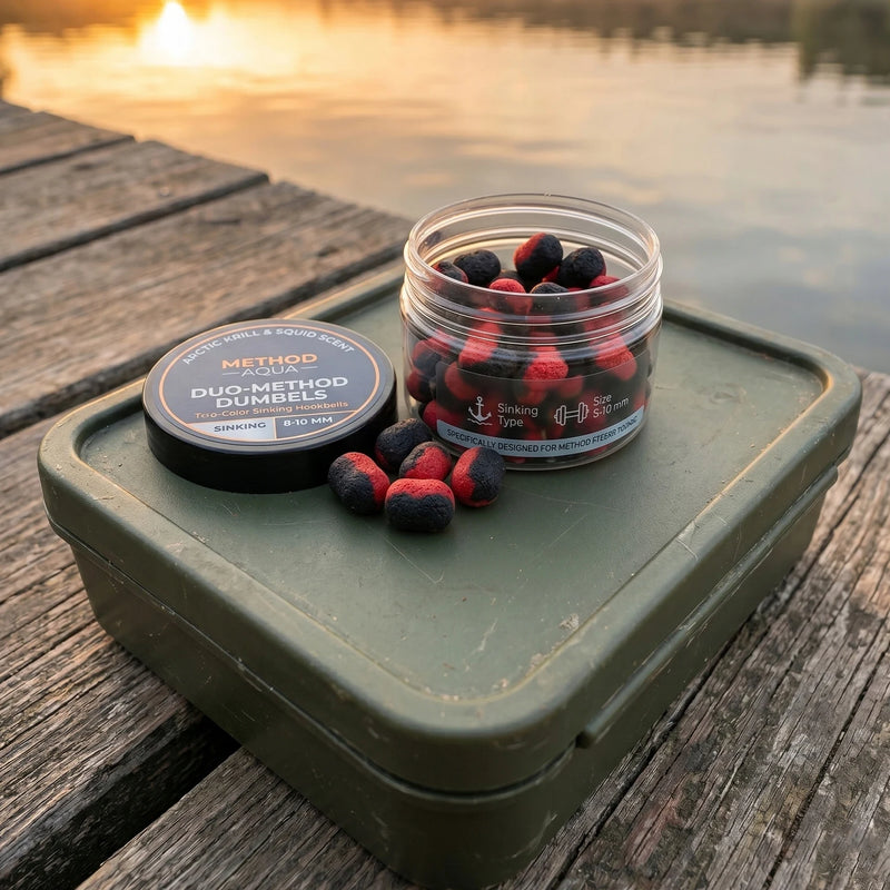 Method Feeder Dumbbell Boilies Bicolore Affondanti Krill Squid 8-10mm 50g - immagine 6