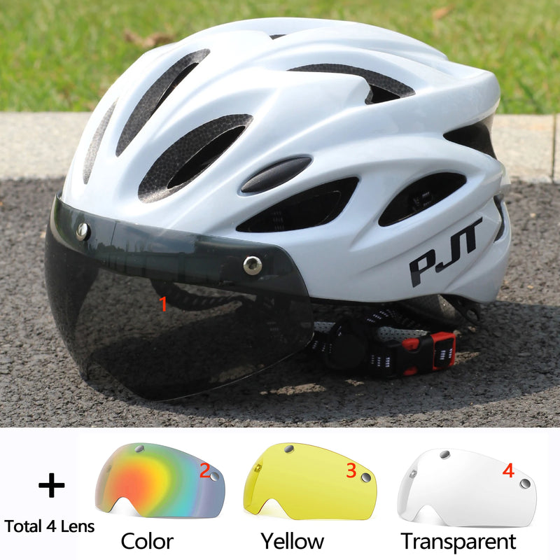 Casco Ciclismo PJT con Occhiali Magnetici – MTB e Strada Ultraleggero con Visiera Rimovibile