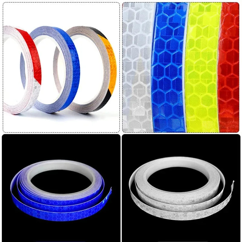 Nastro Riflettente Cerchi Moto 8m – Adesivi Ruote 5 Colori, Strisce Sicurezza per Moto, Auto e Bicicletta (1 cm)