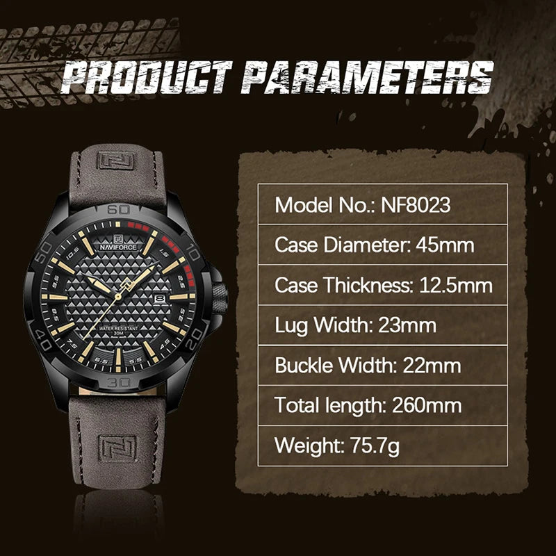 Orologio Uomo NAVIFORCE Quartz – Sportivo Militare Impermeabile con Calendario, Cinturino in Pelle