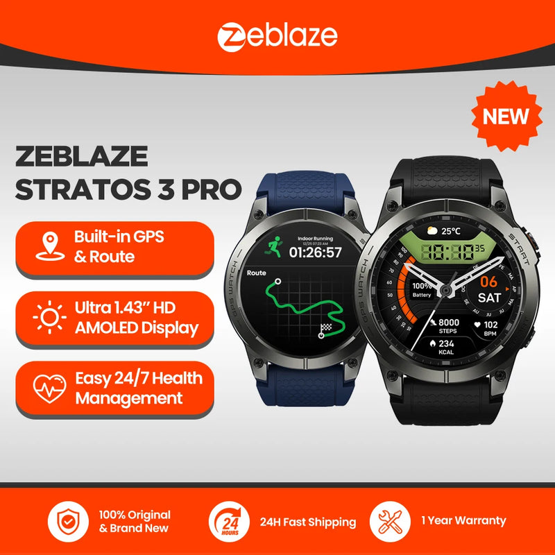 Zeblaze Stratos 3 PRO Smartwatch GPS AMOLED 1.43” – Chiamate Bluetooth, Sport e Fitness Uomo