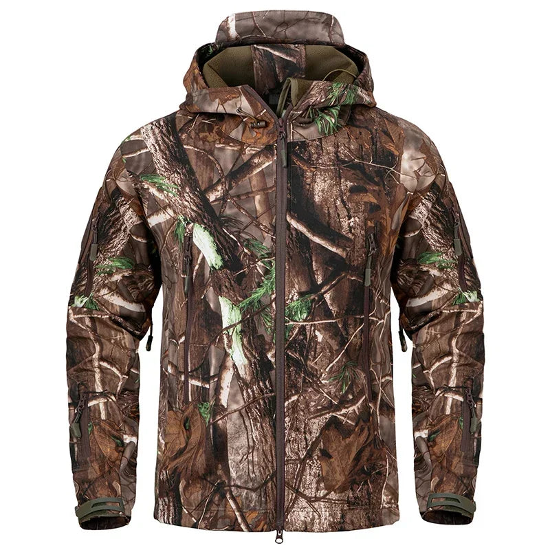 Giacca da caccia mimetica silenziosa uomo Soft Shell Escursionismo all'aperto Pesca - Tree Camo US S - immagine 6