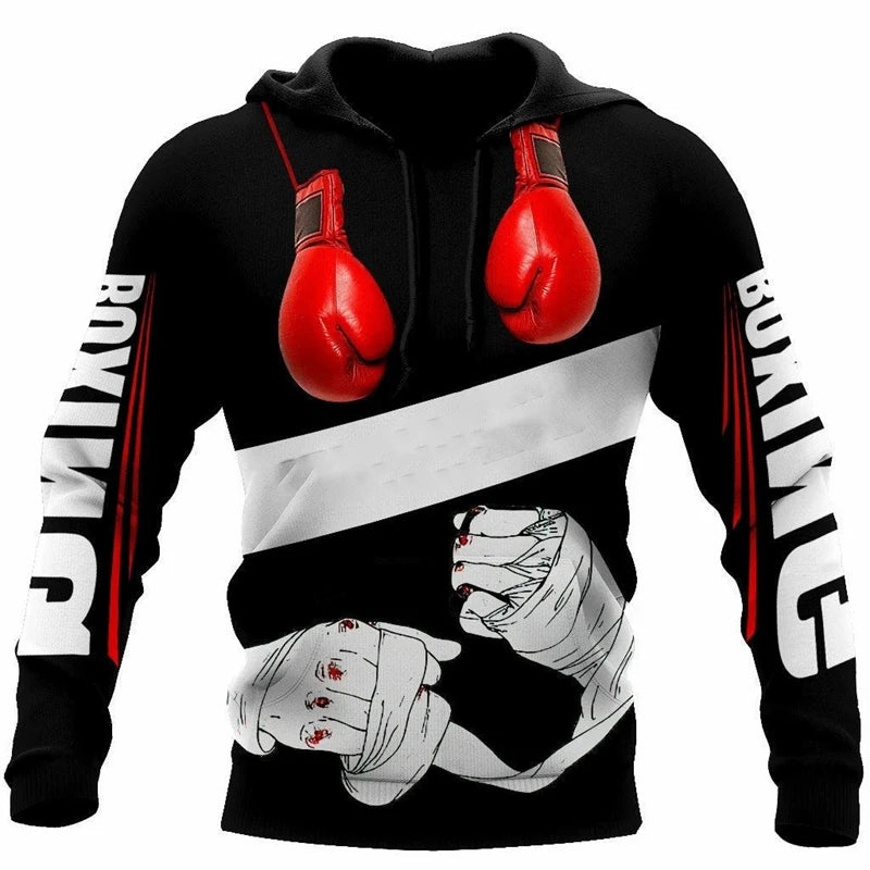 Felpa con cappuccio fitness da boxe Abbigliamento allenamento uomo pullover stampata - immagine 3