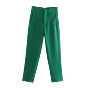 Pantaloni donna Willshela a vita alta con cerniera frontale, gamba dritta full length, stile vintage elegante e chic - Campeda