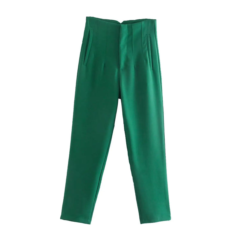 Pantaloni donna Willshela a vita alta con cerniera frontale, gamba dritta full length, stile vintage elegante e chic - Campeda