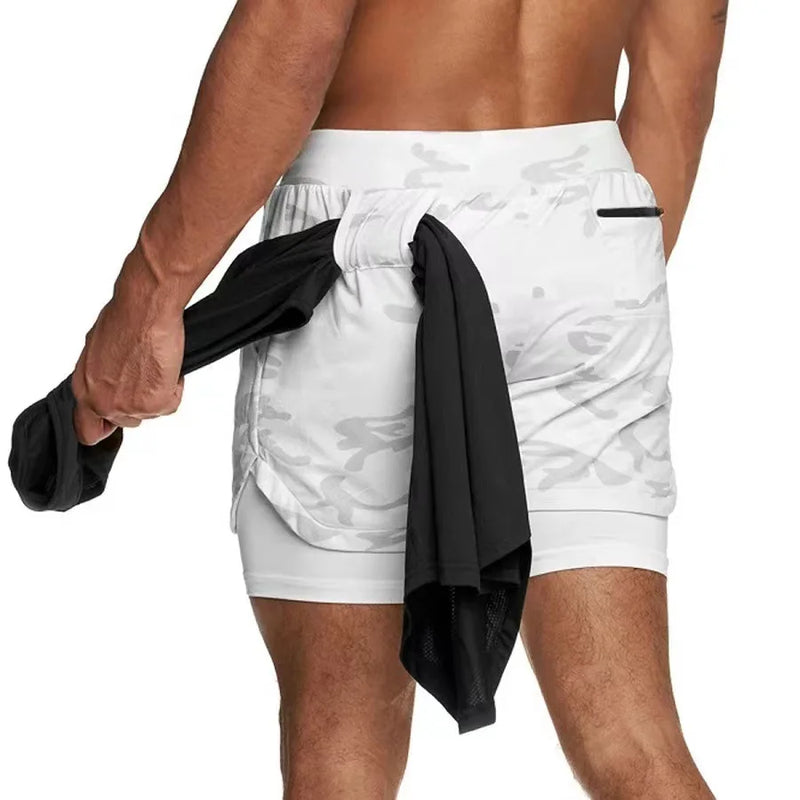 Pantaloncini da corsa mimetici sportivi palestra uomo 2 in 1 Allenamento ad - immagine 13