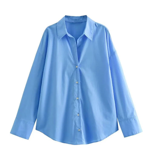 Camicia donna ETJ 2025 a righe in popeline, maniche lunghe con risvolto, vestibilità ampia stile europeo-americano, multicolore - Campeda