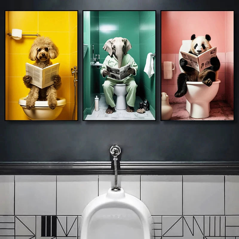 Scimpanzé Elefante Panda Animali Poster Stampa Divertente Arte Immagine da parete Pittura su tela per bagno Toilette Decorazioni per la casa Regalo