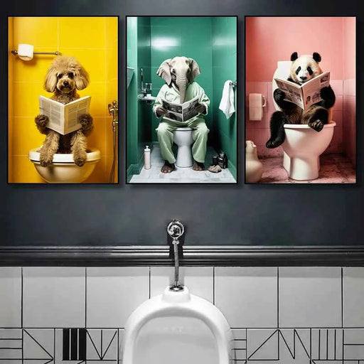 Scimpanzé Elefante Panda Animali Poster Stampa Divertente Arte Immagine da parete Pittura su tela per bagno Toilette Decorazioni per la casa Regalo