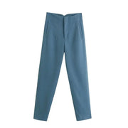 Pantaloni donna Willshela a vita alta con cerniera frontale, gamba dritta full length, stile vintage elegante e chic - Campeda