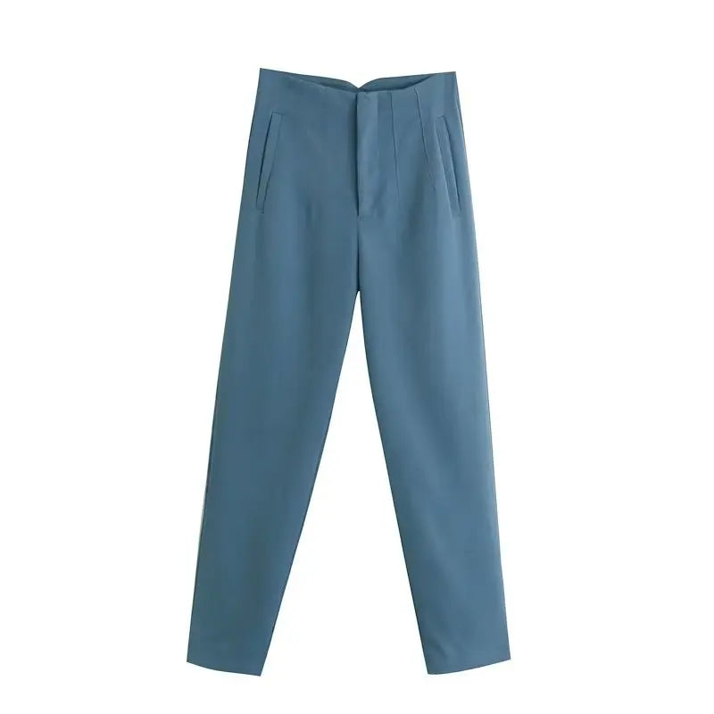 Pantaloni donna Willshela a vita alta con cerniera frontale, gamba dritta full length, stile vintage elegante e chic - Campeda
