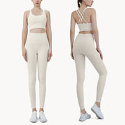 Completo fitness donna ZHUMU GYM – set yoga 2 pezzi con leggings con tasche, traspirante e quick dry - Campeda