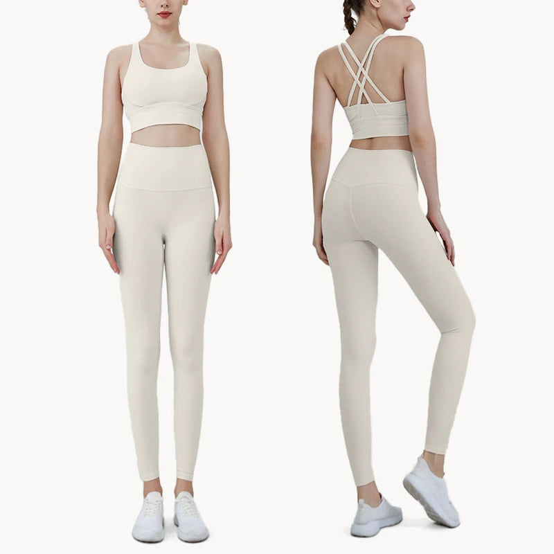 Completo fitness donna ZHUMU GYM – set yoga 2 pezzi con leggings con tasche, traspirante e quick dry - Campeda