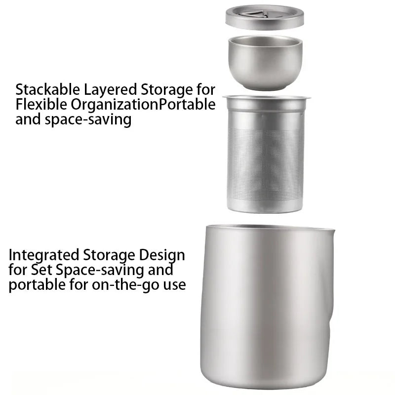 Set da tè portatile viaggio in acciaio inossidabile placcato titanio - immagine 2
