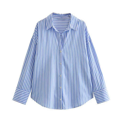 Camicia donna ETJ 2025 a righe in popeline, maniche lunghe con risvolto, vestibilità ampia stile europeo-americano, multicolore - Campeda