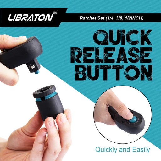 LIBRATON Chiave a cricchetto da 72 denti Maniglia a cricchetto a sgancio rapido reversibile 1/4 '' 3/8 '' 1/2 '' Drive Strumento di riparazione automatica Strumenti fai da te per la casa - Campeda