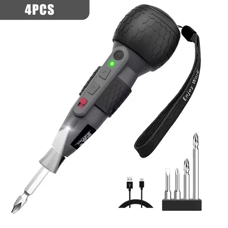 Potente mini cacciavite elettrico Mini trapano Coppia a 3 livelli Tipo C Luce a LED Stile penna Manutenzione domestica Facile per i principianti