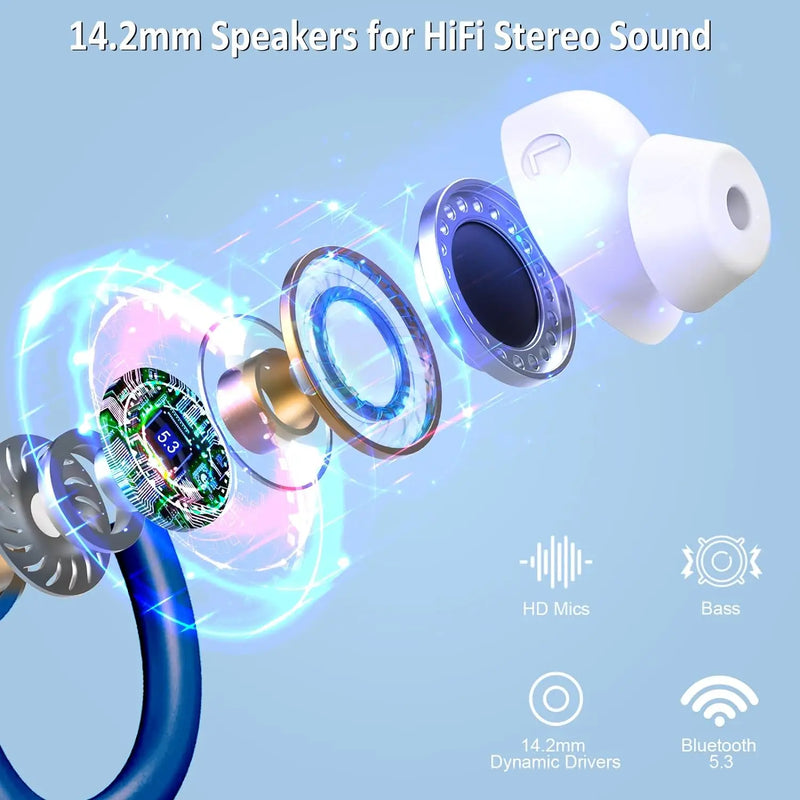 Auricolari wireless, auricolare on-ear Bluetooth 5.3, microfono con cancellazione del rumore, cuffie sportive con 48 ore di riproduzione per allenamento/correre.