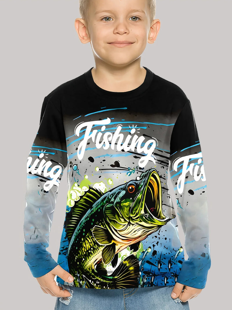 Magliette grafiche da pesca Abbigliamento per bambini Autunno Manica lunga Top