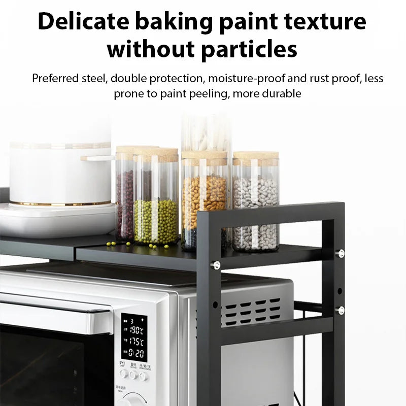 Ripiano per forno a microonde da cucina Supporto retrattile per forno da banco Scaffali per la conservazione del cuociriso domestico Organizer da cucina