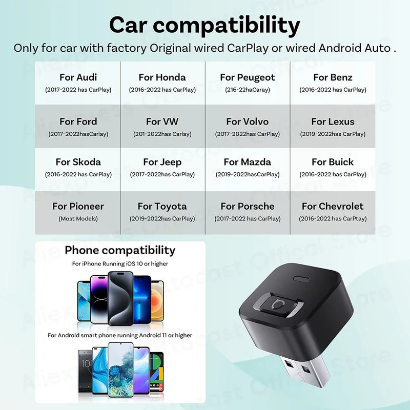 OTTOCAST Mini Dot Cube Wireless CarPlay Android Auto Adattatore 2 in 1 USB - immagine 8