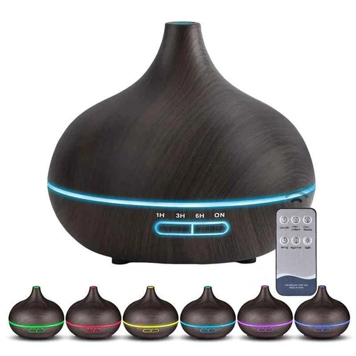 Diffusore di aromi USB color legno da 550 ml, diffusore di oli essenziali con luci LED a 7 colori e telecomando, umidificatore d'aria alimentato tramite USB