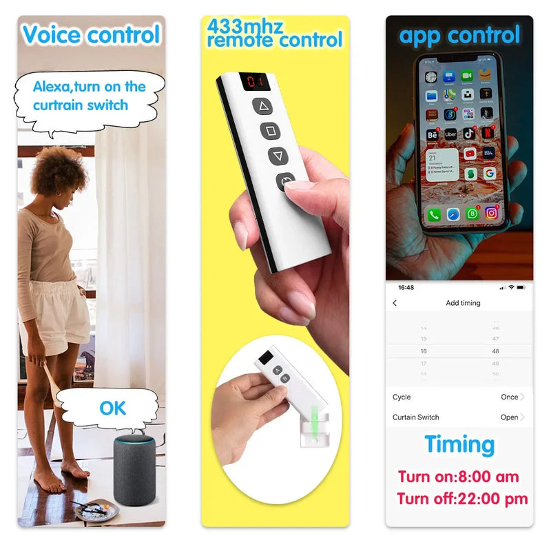 Interruttore per tende Wifi Rf Tuya Smart Life Modulo per tapparella 433 mhz 5-IN-1 Telecomando, per tende per porte e finestre del garage Alexa