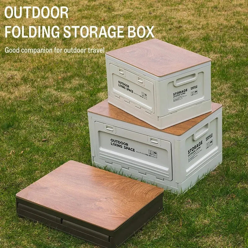 Scatola Portaoggetti Pieghevole da Campeggio – Organizer Outdoor con Coperchio in Legno - Campeda
