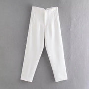 Pantaloni donna Willshela a vita alta con cerniera frontale, gamba dritta full length, stile vintage elegante e chic - Campeda