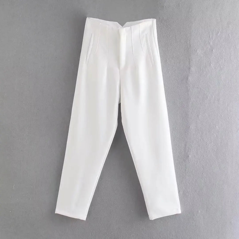 Pantaloni donna Willshela a vita alta con cerniera frontale, gamba dritta full length, stile vintage elegante e chic - Campeda