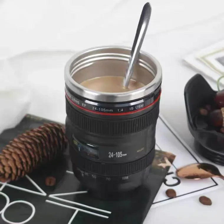 Tazza con obiettivo da caffè EF24-105mm per fotocamera in acciaio inossidabile da 380 ml Tazze da caffè bianche nere Tazze da caffè regalo creativo