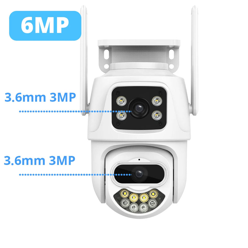 Telecamera Wifi da 9MP 6MP IP PTZ esterna Sicurezza Tre lenti Doppio schermo Ai Rilevazione umanoide Telecamera di sorveglianza con tracciamento automatico iCSee