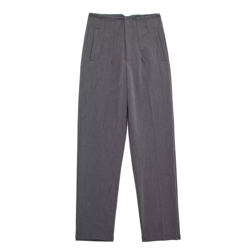 Pantaloni donna Willshela a vita alta con cerniera frontale, gamba dritta full length, stile vintage elegante e chic - Campeda