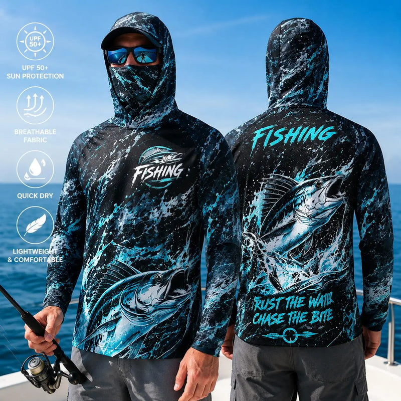 Maglia da Pesca con Cappuccio per Uomo Protezione Solare UPF - immagine 2