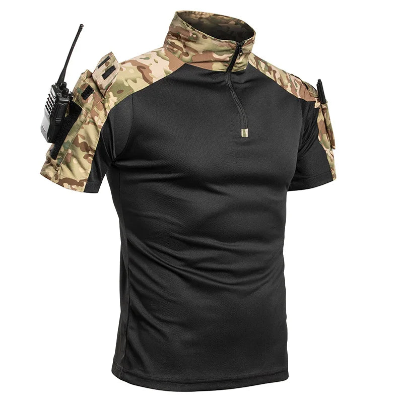 Maglia Tattica da Combattimento per Uomo Manica Corta con Zip 1/4 - immagine 2