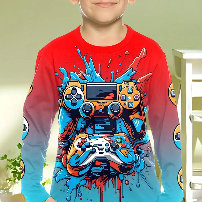 Abbigliamento per bambini Ragazzi Tshirt Manica lunga Cool Gamepad Modello Stampa - immagine 6