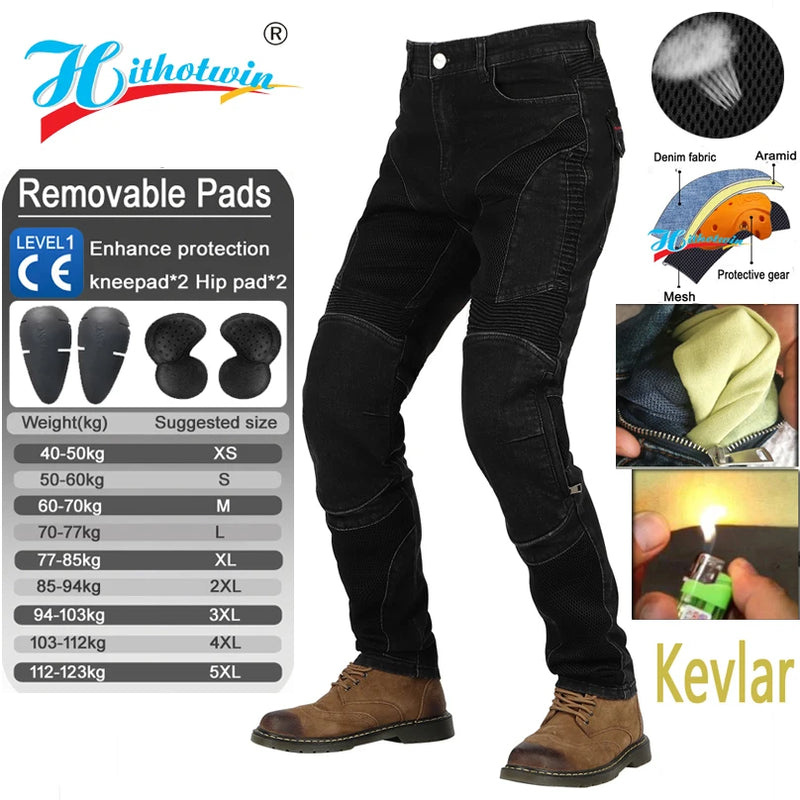 Jeans Moto Kevlar Uomo – Pantaloni Protettivi Anticaduta Antivento Resistenti all’Abrasione, Pantaloni Motocross Estivi