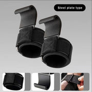 1 paio di impugnature per gancio sollevamento pesi con fasce da polso - SteelPlate Black-2pc - immagine 2