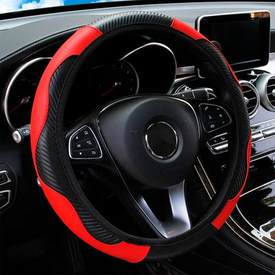 Coprivolante Auto Universale 38 cm in Pelle PU Antiscivolo e Traspirante – Copri Volante Effetto Fibra di Carbonio, Accessori Interni Auto Sportivo - Campeda