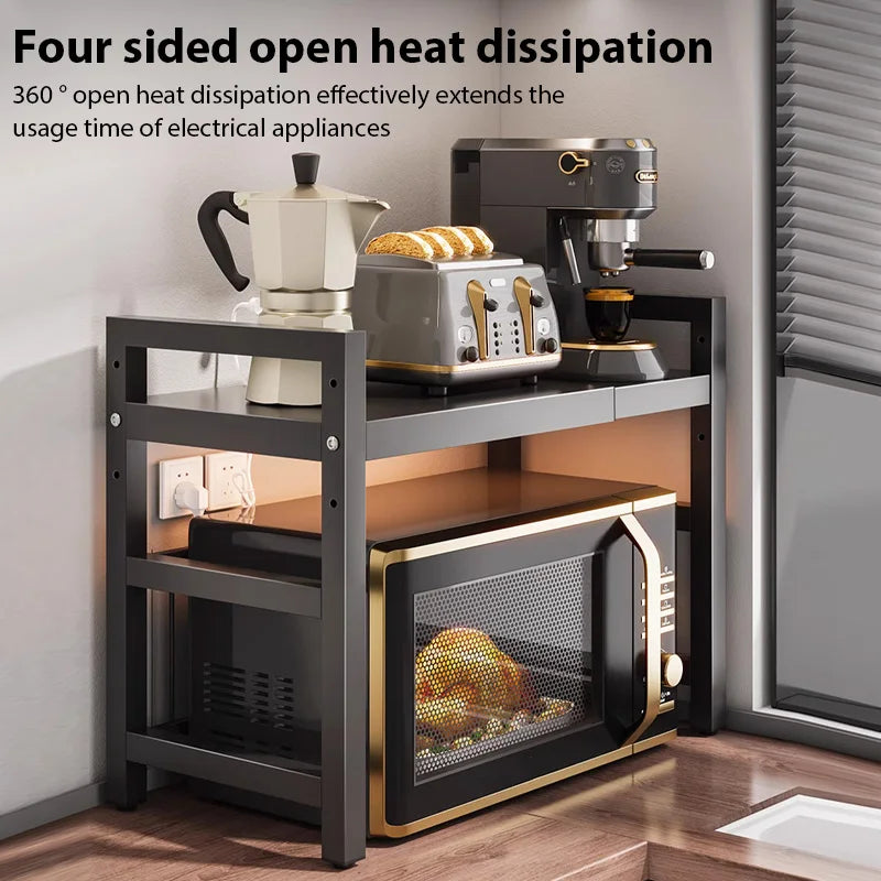 Ripiano per forno a microonde da cucina Supporto retrattile per forno da banco Scaffali per la conservazione del cuociriso domestico Organizer da cucina