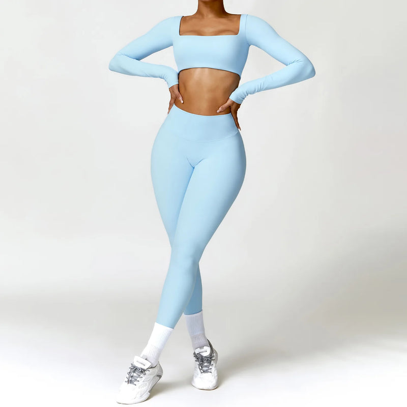 Completo fitness donna 2 pezzi hearuisavy – leggings push up vita alta e top maniche lunghe, traspirante quick dry - Campeda