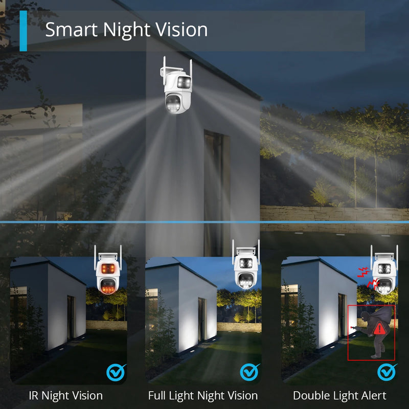 Telecamera IP WIFI da 9 MP Schermo doppio a tre obiettivi con zoom 8X Telecamera PTZ da 6 MP Ai Telecamera di videosorveglianza di sicurezza con tracciamento automatico iCSee